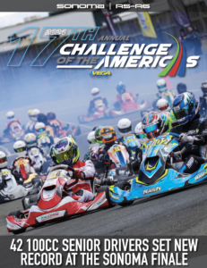 Sonoma 2024 magazine cover showing a group of karts headed into turn one